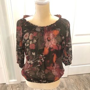 Floral 3/4 Sleeve Sheer Blouse